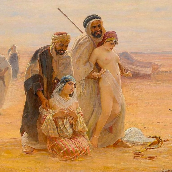 Otto Pilny Orientalist Oil on Canvas The Slave Market, 1910